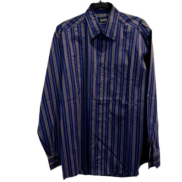Sarar Men's Blue Striped Long Sleeve Button-Up Shirt Size L Casual - Picture 1 of 8
